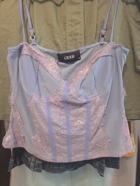 Cider Powder Blue and Pale Pink Lace Bustier Camisole